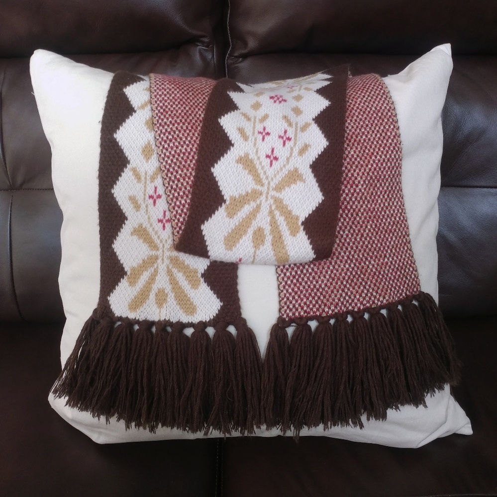 Russian Knit with Tassels - Brown Tan White Pink